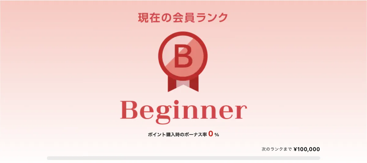 ポケットクロス マイページの会員ランク表示（次のランクまでの金額）